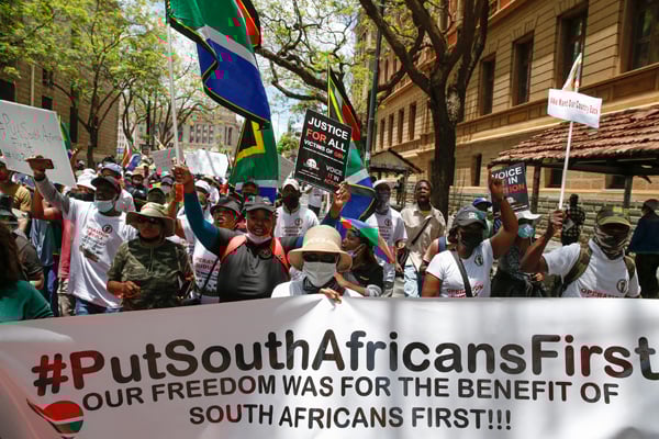 Freedom was for the benefit of South Africans First protest banner